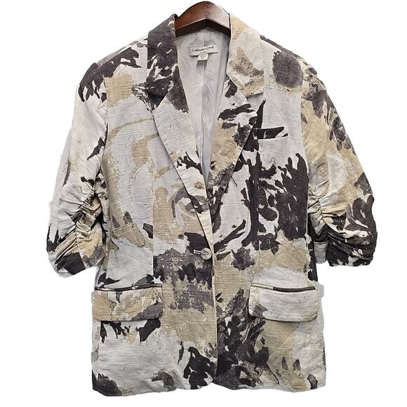 Coldwater Creek Linen Blend Single Button Abstract Watercolor Blazer Size P10 - Picture 1 of 8